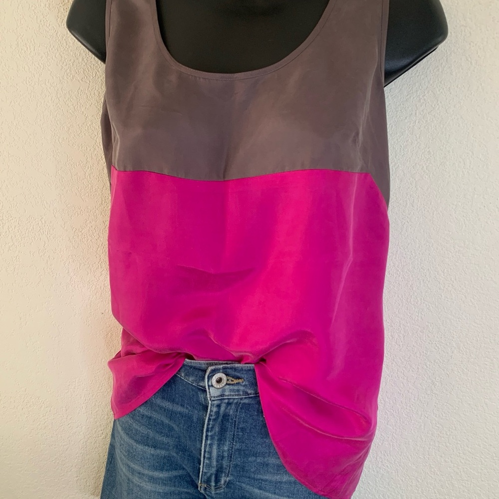 Ann Taylor Top Size Small LOFT 100% Silk Tank Color block Grey Pink Women's
